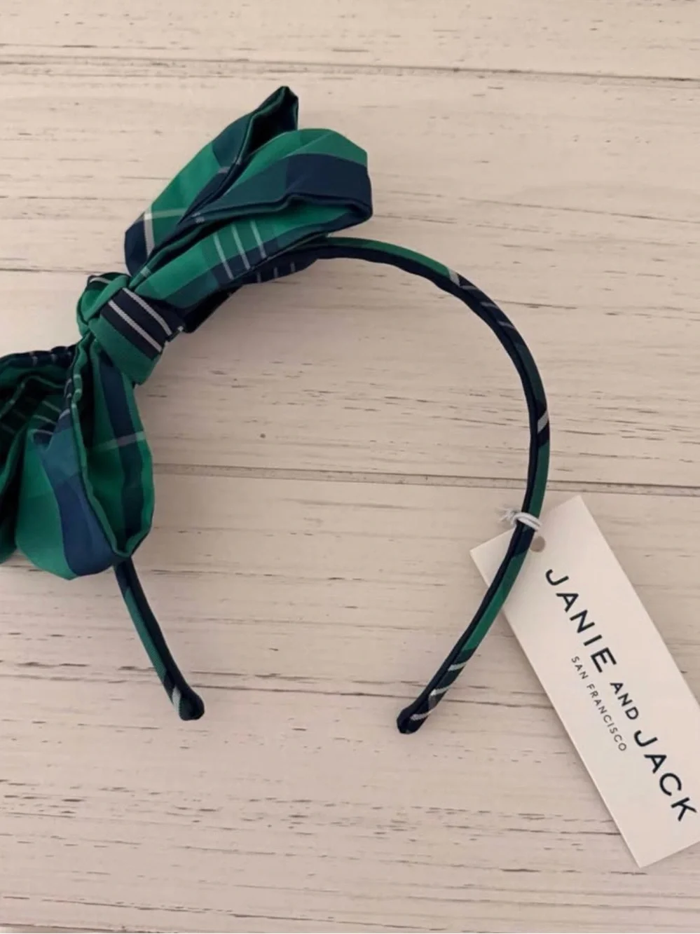 Janie and Jack Green and Navy Plaid Bow Headband